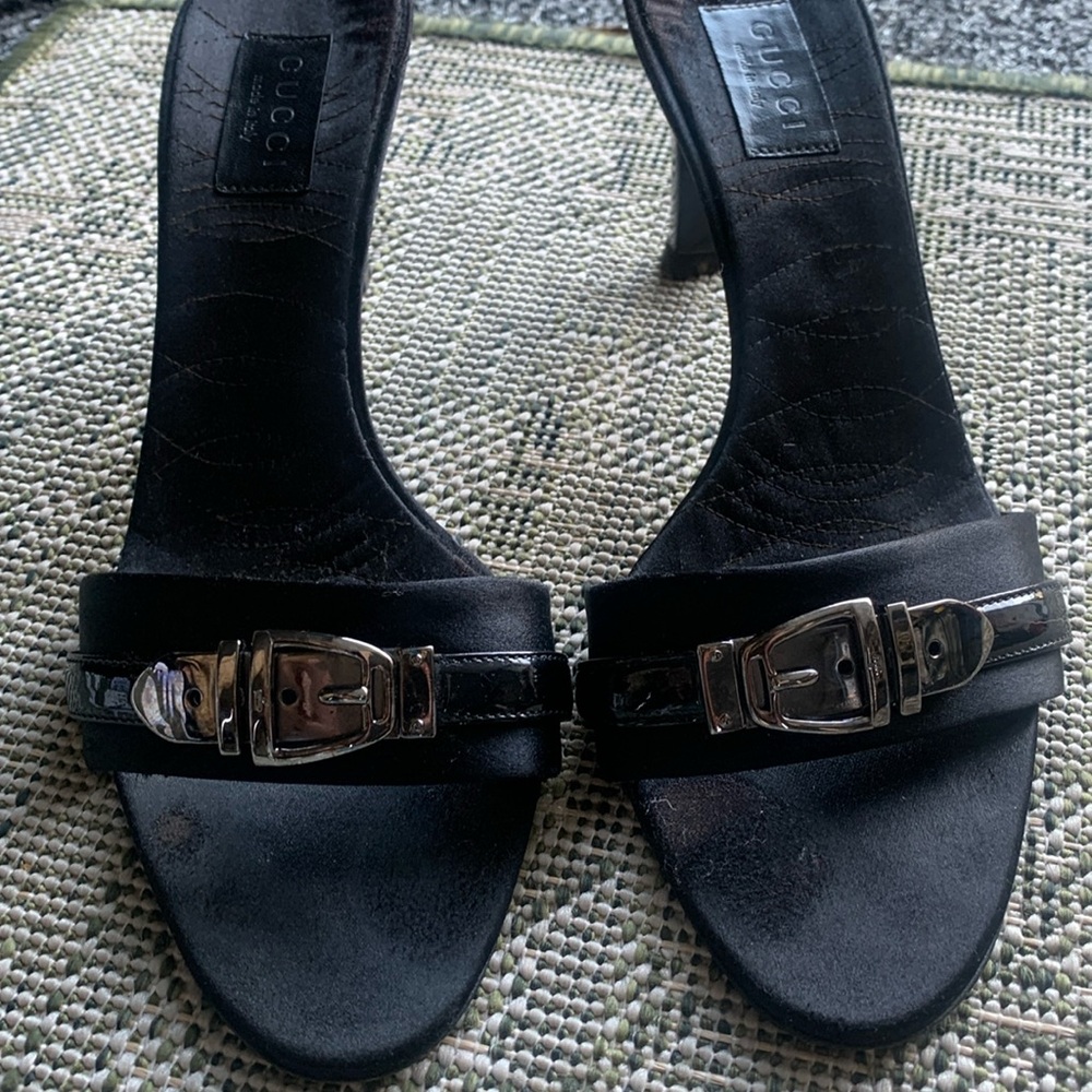 Black Gucci Slip on Sandals Metallic Buckle sz 8B